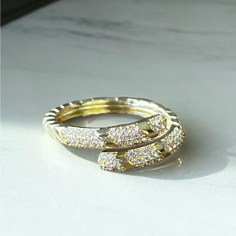 Gold  Plated & Cubic Zirconia Adjustable Snake Ring New